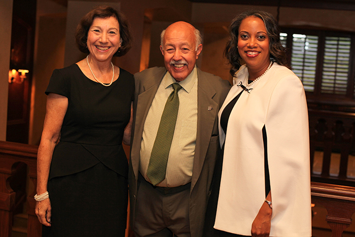 jCo-chairs Judy Kemp and Gene Servillo kick-off the benefit with Evanston Community Foundation President and CEO Monique B. Jones.